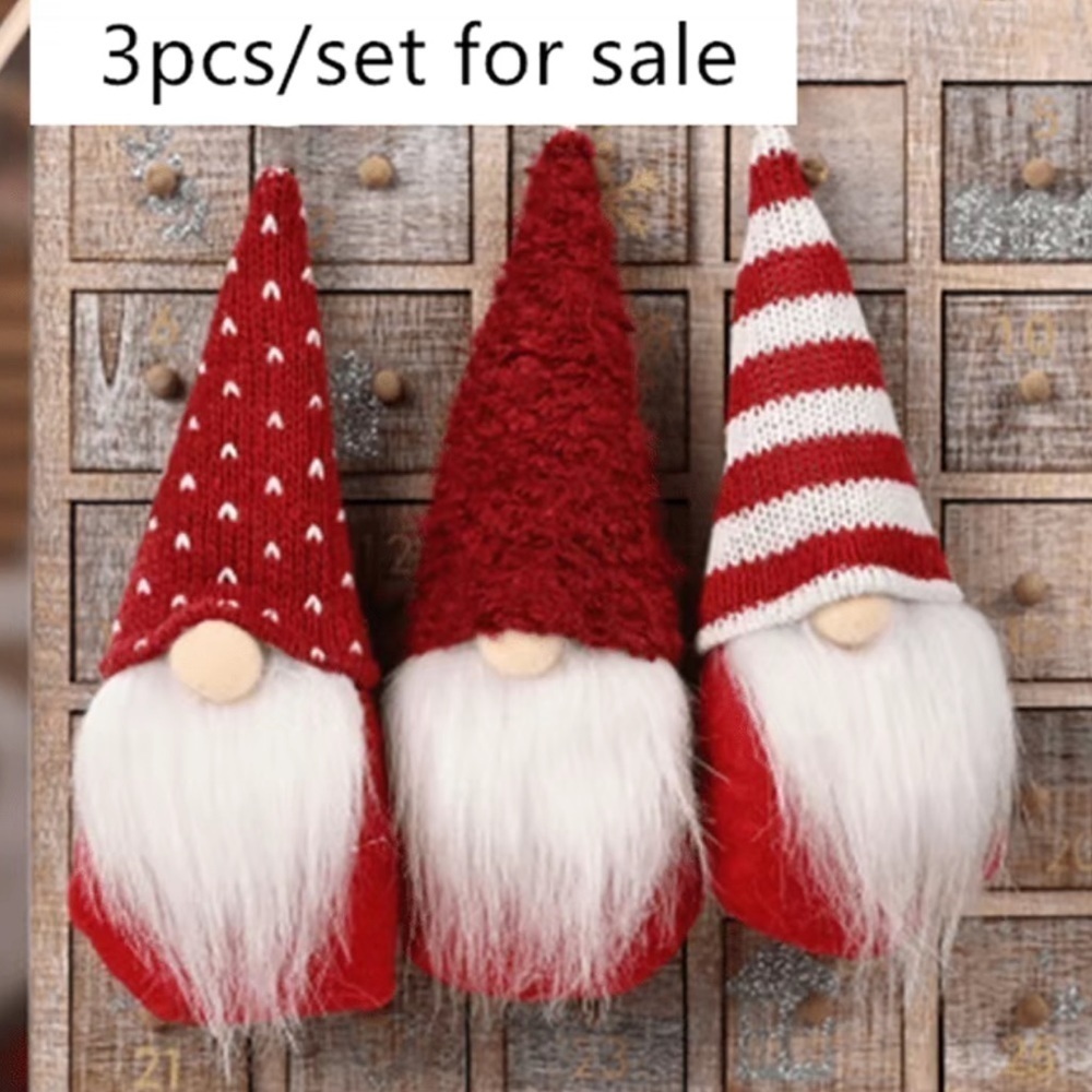 3 piece Christmas Gnomes Plush Ornaments Decor - Picture 2 of 2